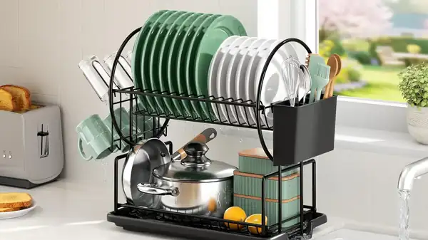 This two-tier dish drainer, with 7000 reviews, is very popular in small kitchens