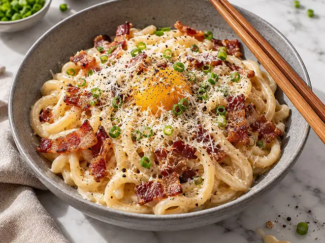 Udon carbonara: the gourmet encounter between Italy and Japan arrives on our plates
