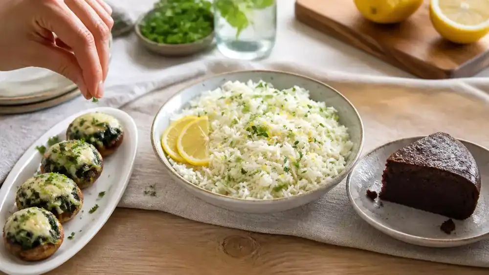 Vegetarian menu, September 29: Stuffed mushrooms, lemon rice and protein chocolate fondant