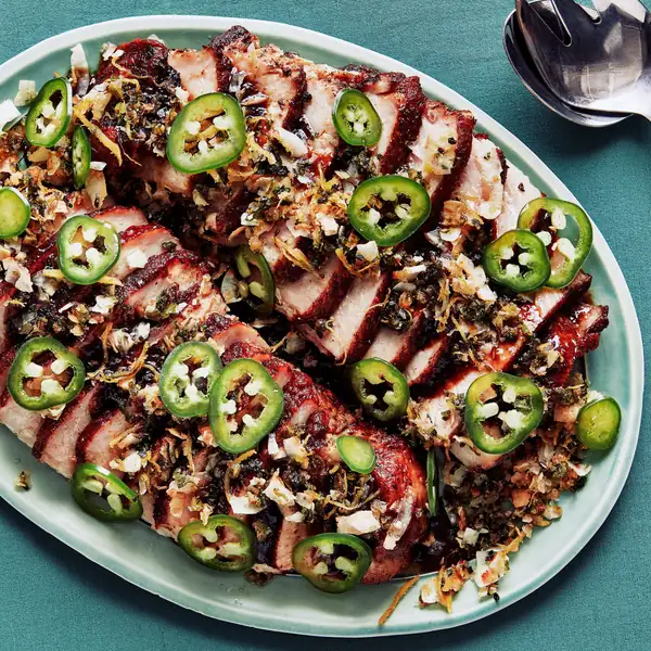 Saucy pork chops with coconut crisp