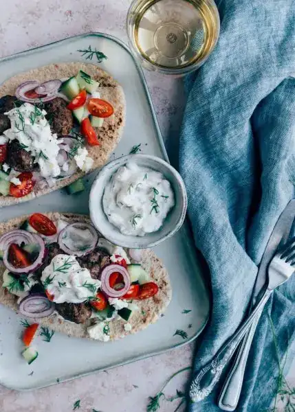 Greek pita bread with meatballs