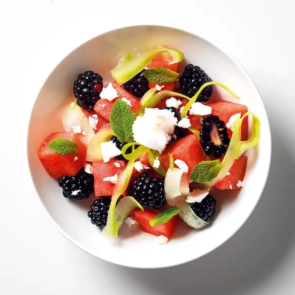 Watermelon, cucumber, blackberry and feta salad