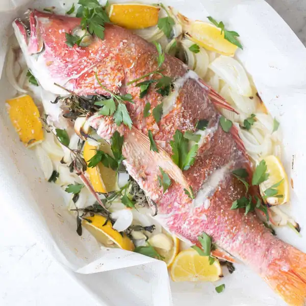 Mediterranean Baked Whole Red Snapper Fish