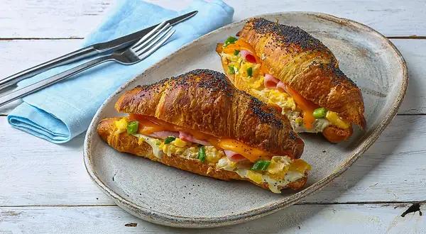 Croissant with Scrambled Eggs and Ham