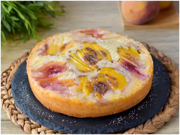 Upside-down peach cake