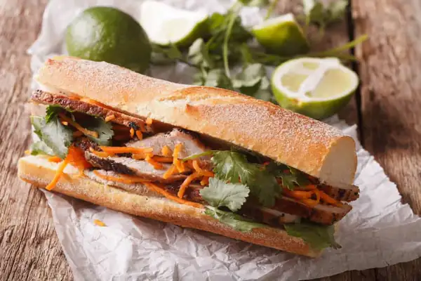 Roasted Red Pork in Banh Mi Sandwich