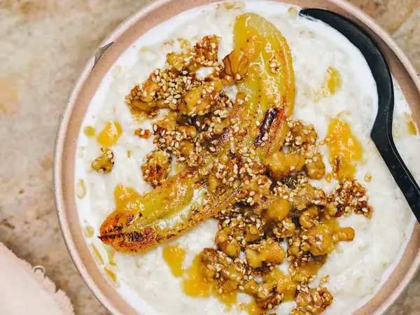 Oatmeal with miso and sesame seeds