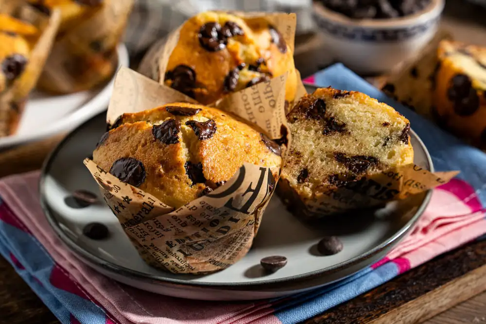 Fluffy chocolate muffins, simple recipe like at the cafe