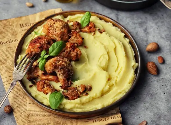Roasted Cauliflower w/ Mashed Potatoes & Garlic Roasted Tomatoes