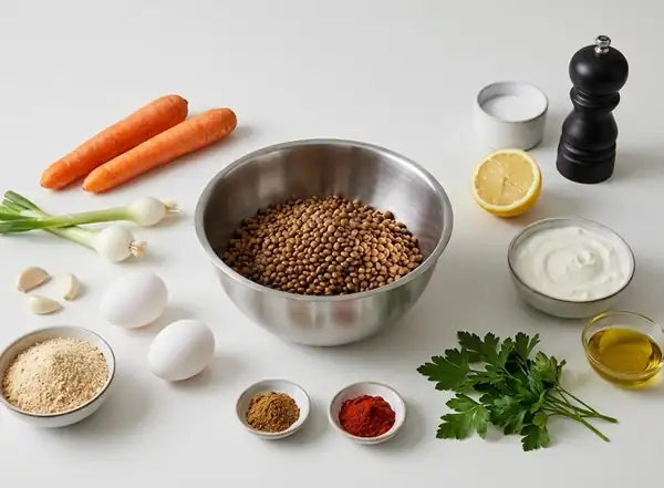 Lentil and carrot pancakes with yogurt sauce, golden brown on the outside and tender on the inside