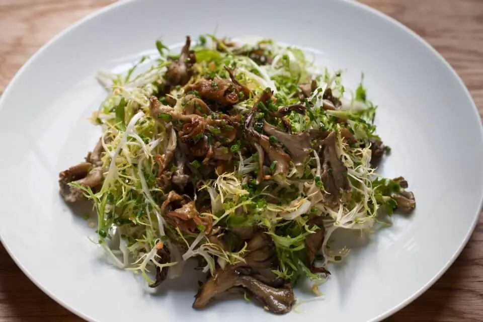 Wild Mushroom Salad with Frisée & Anchovy Vinaigrette