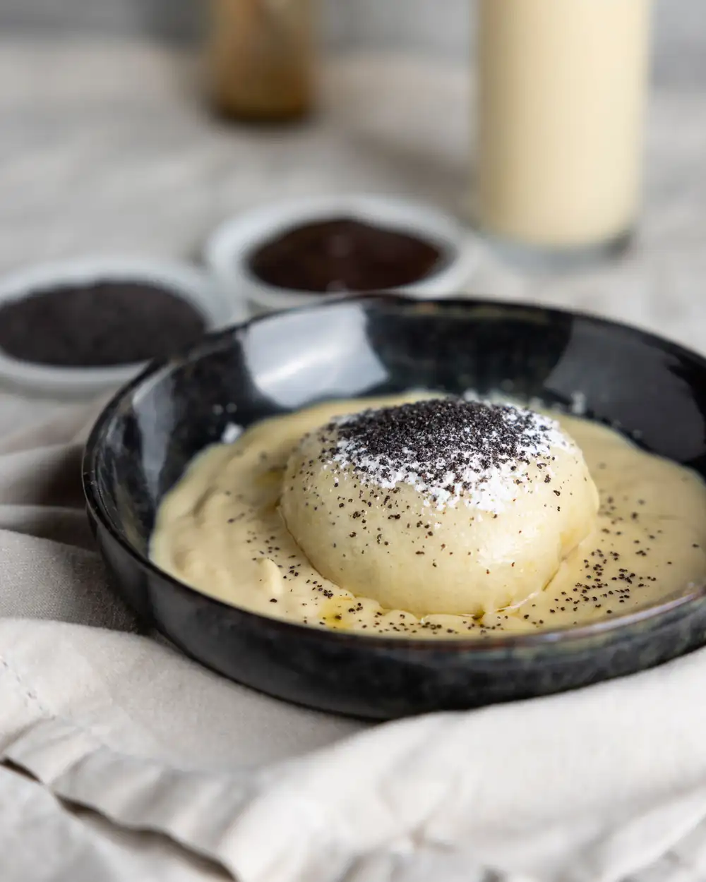 Yeast dumplings with plum jam & vanilla sauce