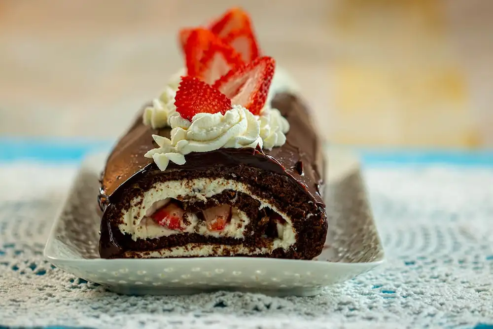 Chocolate & Strawberry Swiss Cake Roll