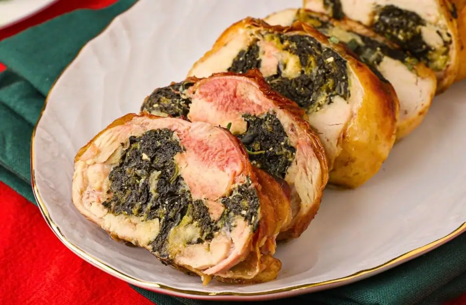 Greek-Style Chicken Roulade w/ Spinach & Feta Cheese