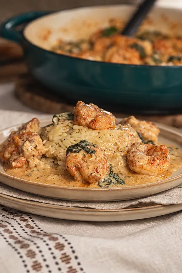Greek Marry Me Shrimp with Creamy Feta, Spinach & Orzo