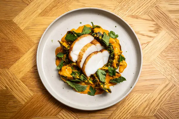 Golden monkfish With Curried Vadouvan Mussels And Orzo Recipe