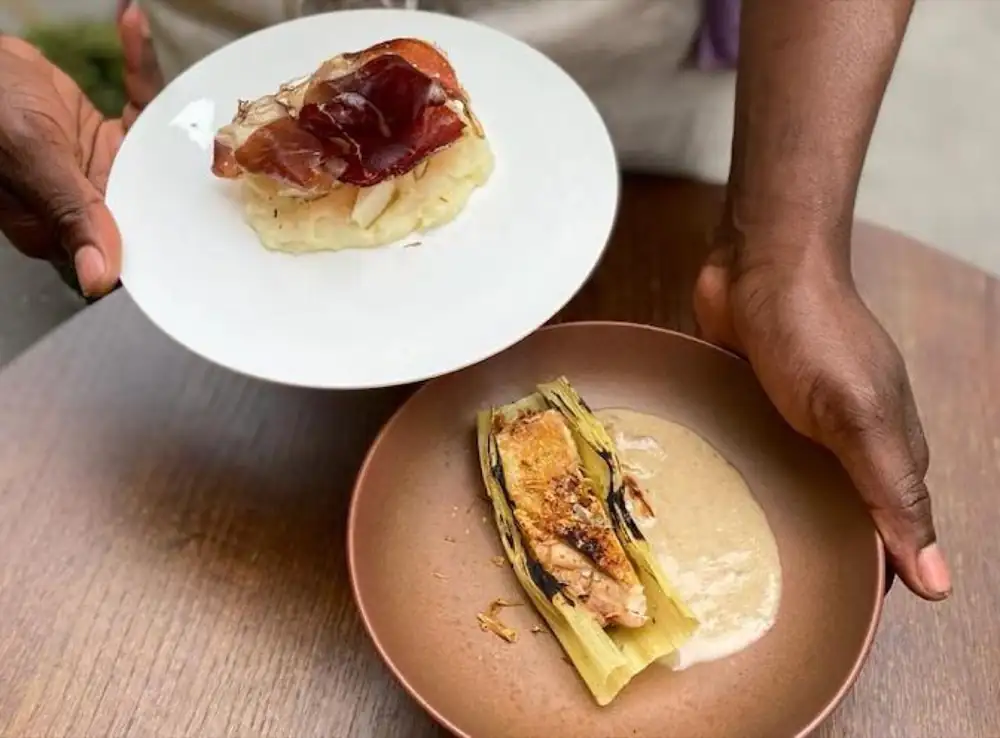 Cream of yam soup with cecina and braised chicken recipe