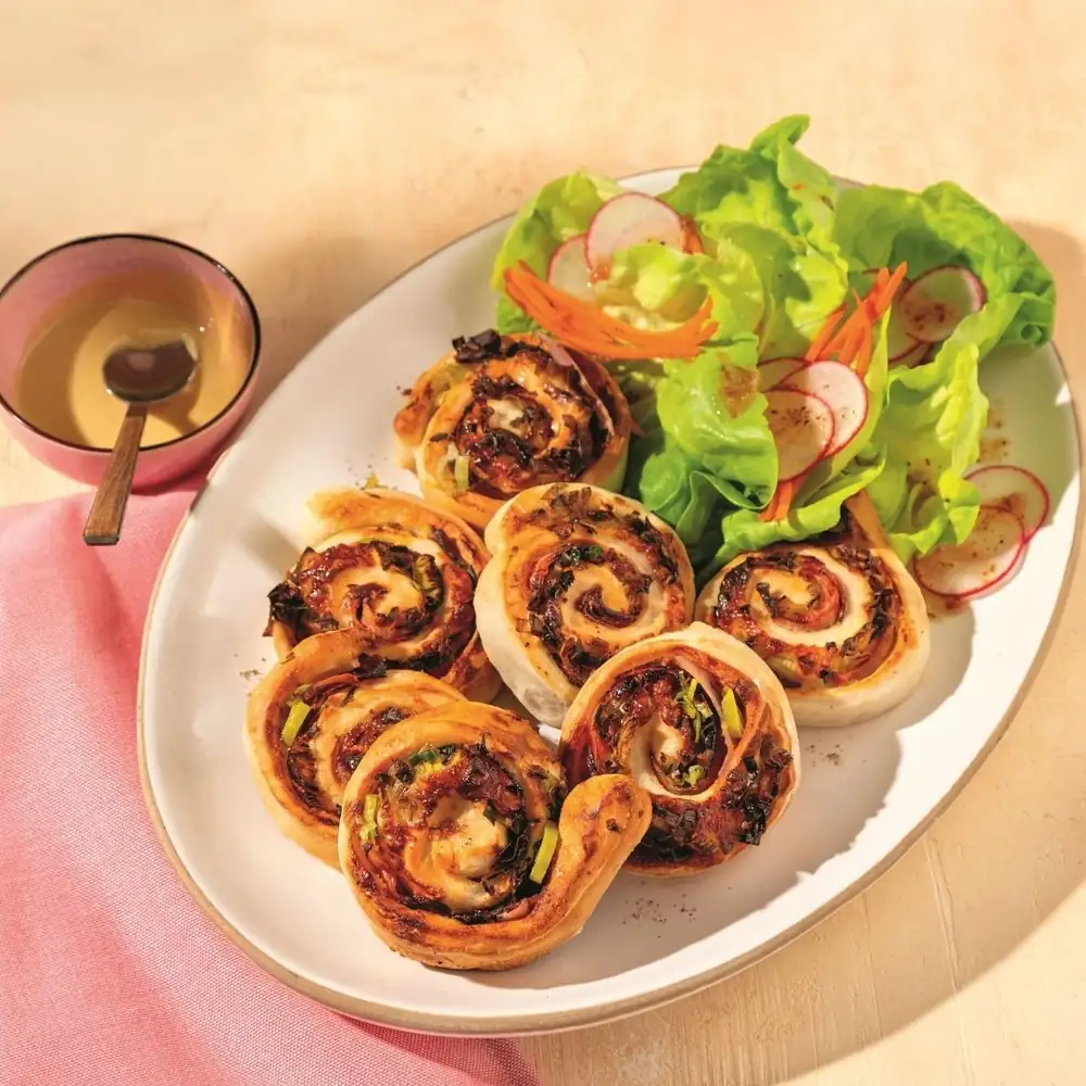 Ham, leek and mustard pinwheels