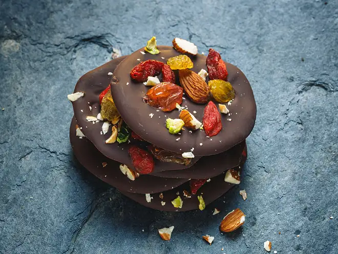 Halloween mendiants with dark chocolate