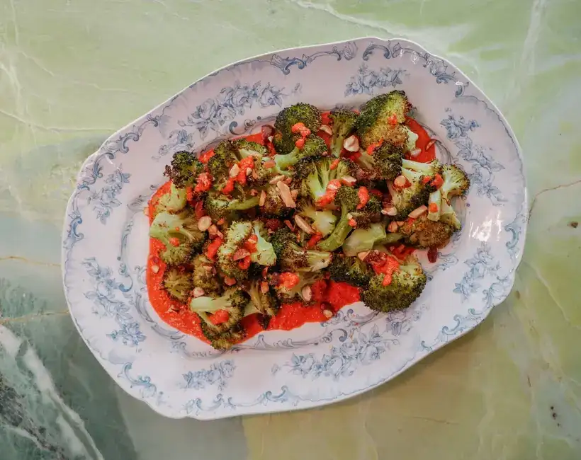 Roasted broccoli with quick romesco