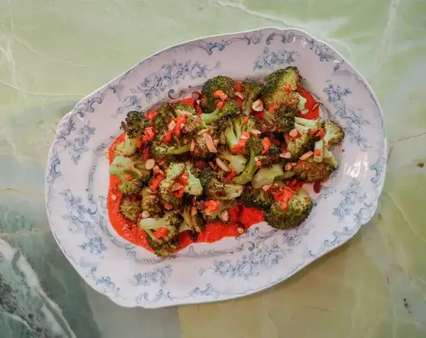 Roasted broccoli with quick romesco
