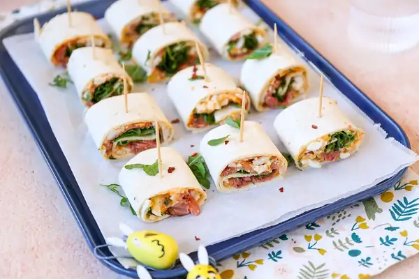 Wraps with egg salad and roast beef