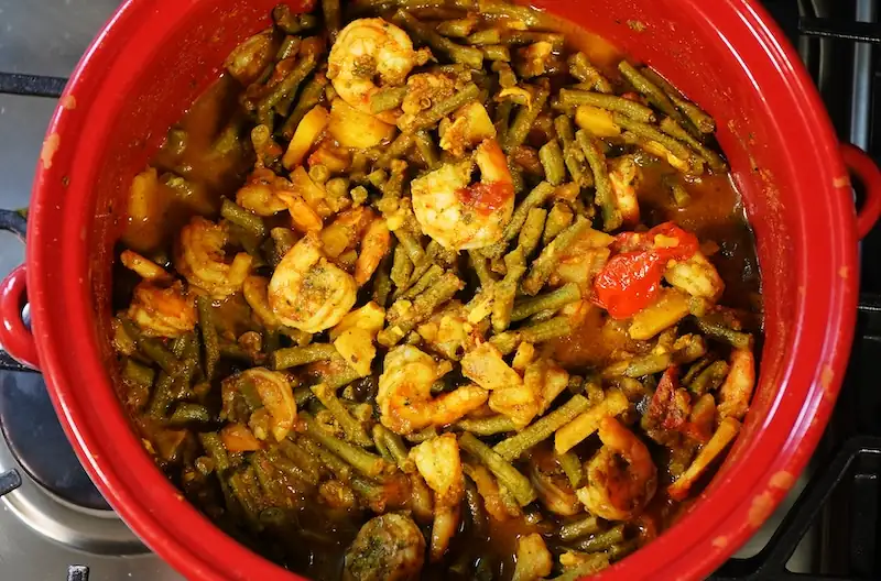 Classic Caribbean Curry Bodi with Shrimp and Potato
