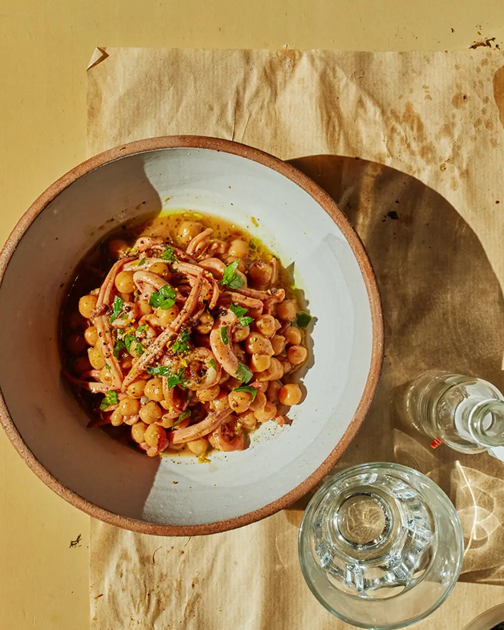 Greek Pan-Fried Calamari With Chickpeas Recipe