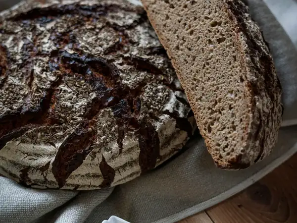 Rustic rye bread with sourdough and scalded dough