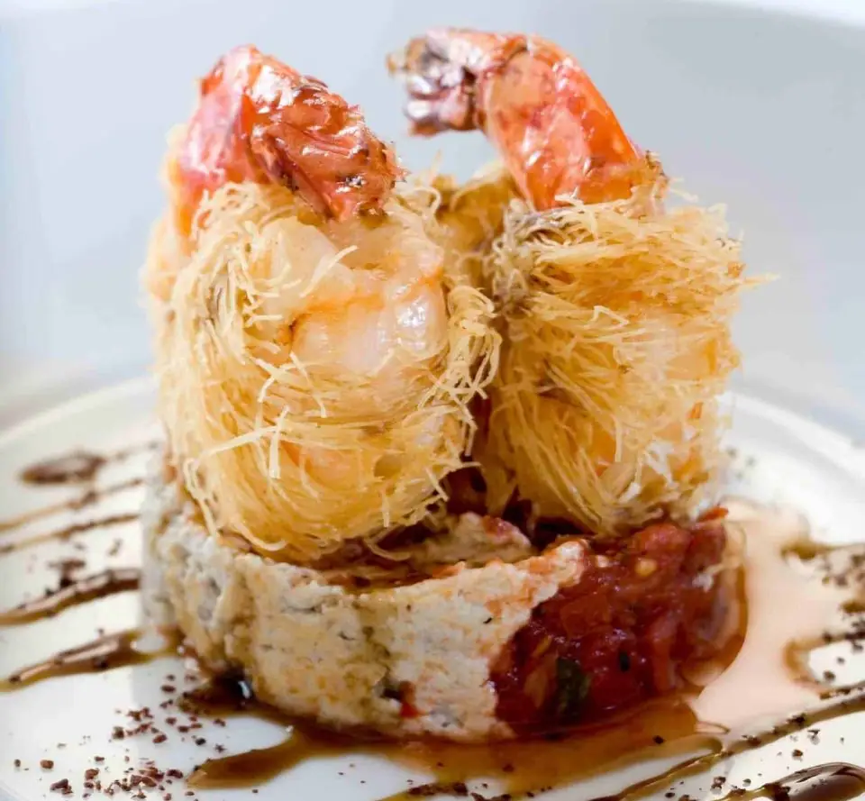 Kadayif-Wrapped King Prawns on Muhammara (Kadayifli Karides)