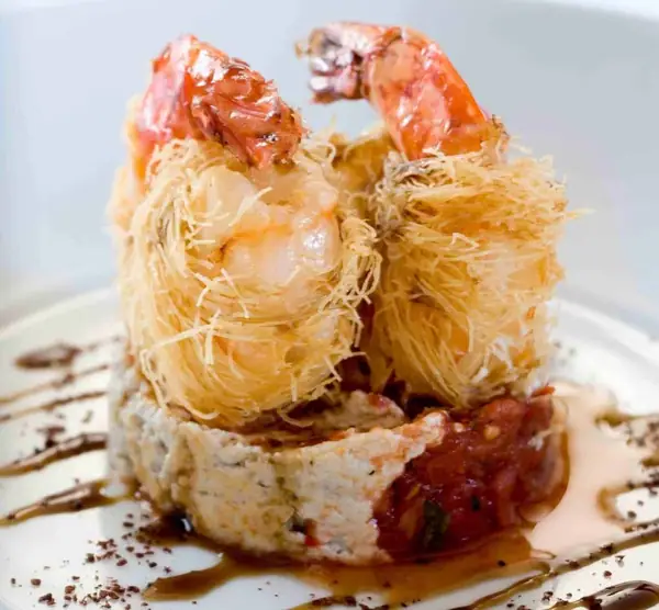 Kadayif-Wrapped King Prawns on Muhammara (Kadayifli Karides)