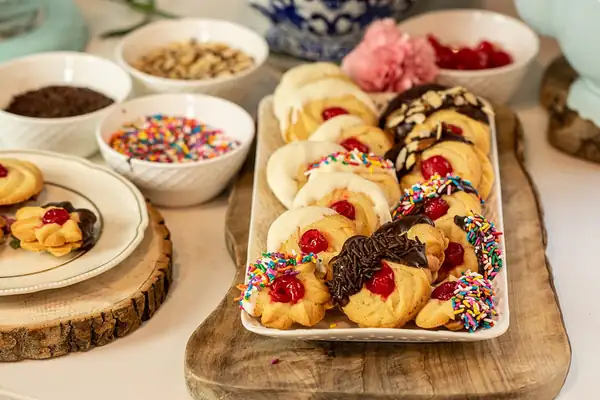 Decorated Butter Cookies with Cherries
