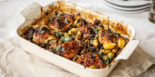 Sticky Chicken with Potatoes, Dates and Olives Recipe