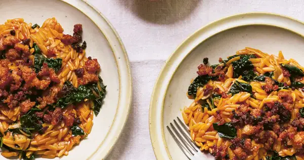 Gochujang sausage orzo