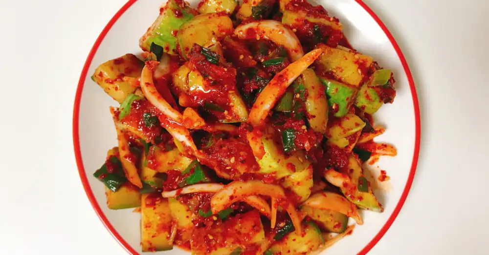 Making spicy and crunchy cucumber salad—just looking at it makes my mouth water :)