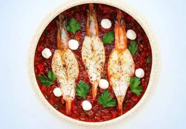 Shrimp Saganaki with Pepper Spread