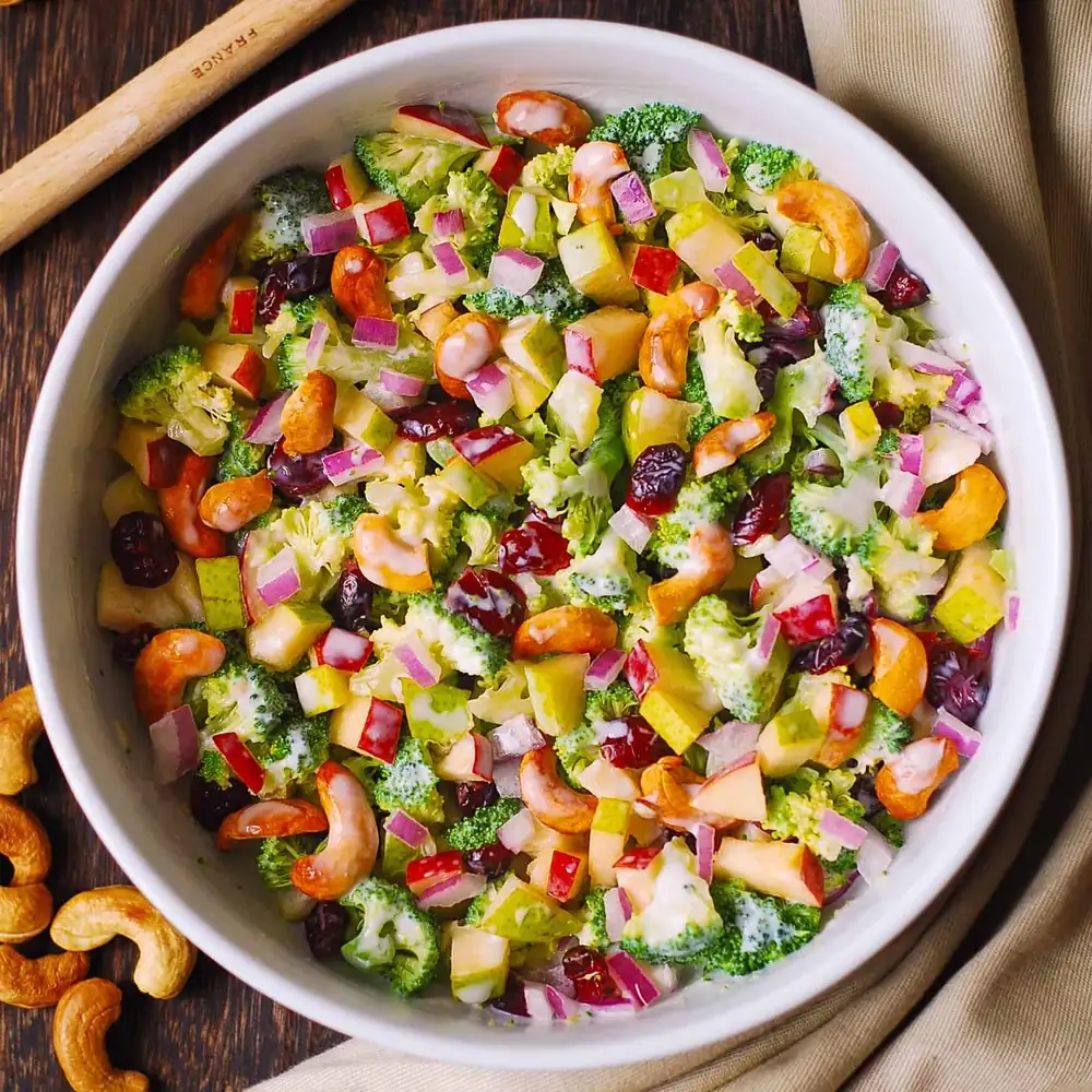 Broccoli Cashew Salad with Apples, Pears, and Cranberries