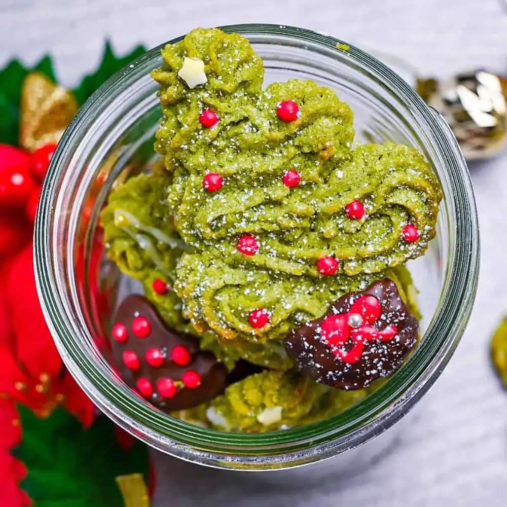 Matcha Christmas Tree Butter Cookies