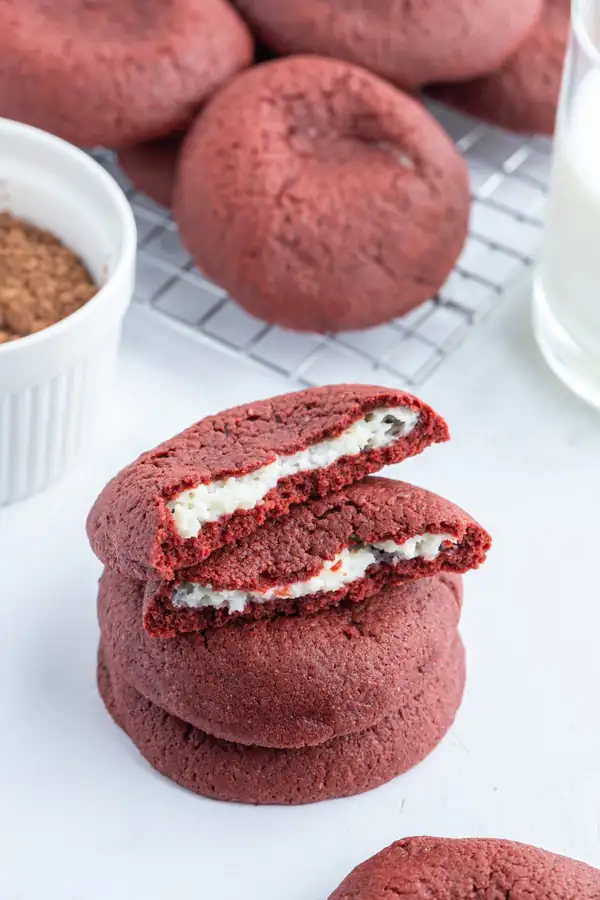 Cheesecake Stuffed Red Velvet Cookies