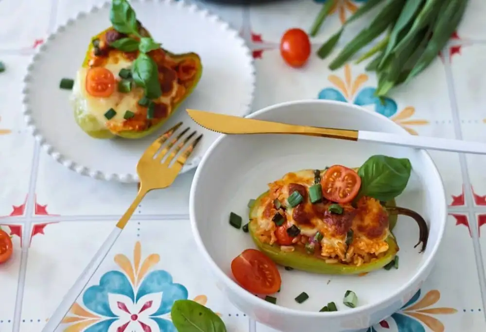 Italian Stuffed Peppers with Rice, Veggies, and Mozzarella