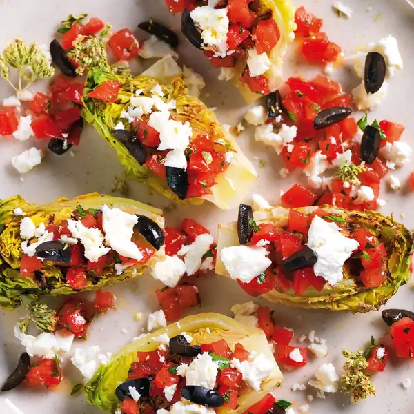 Lettuce bruschetta with Greek salad