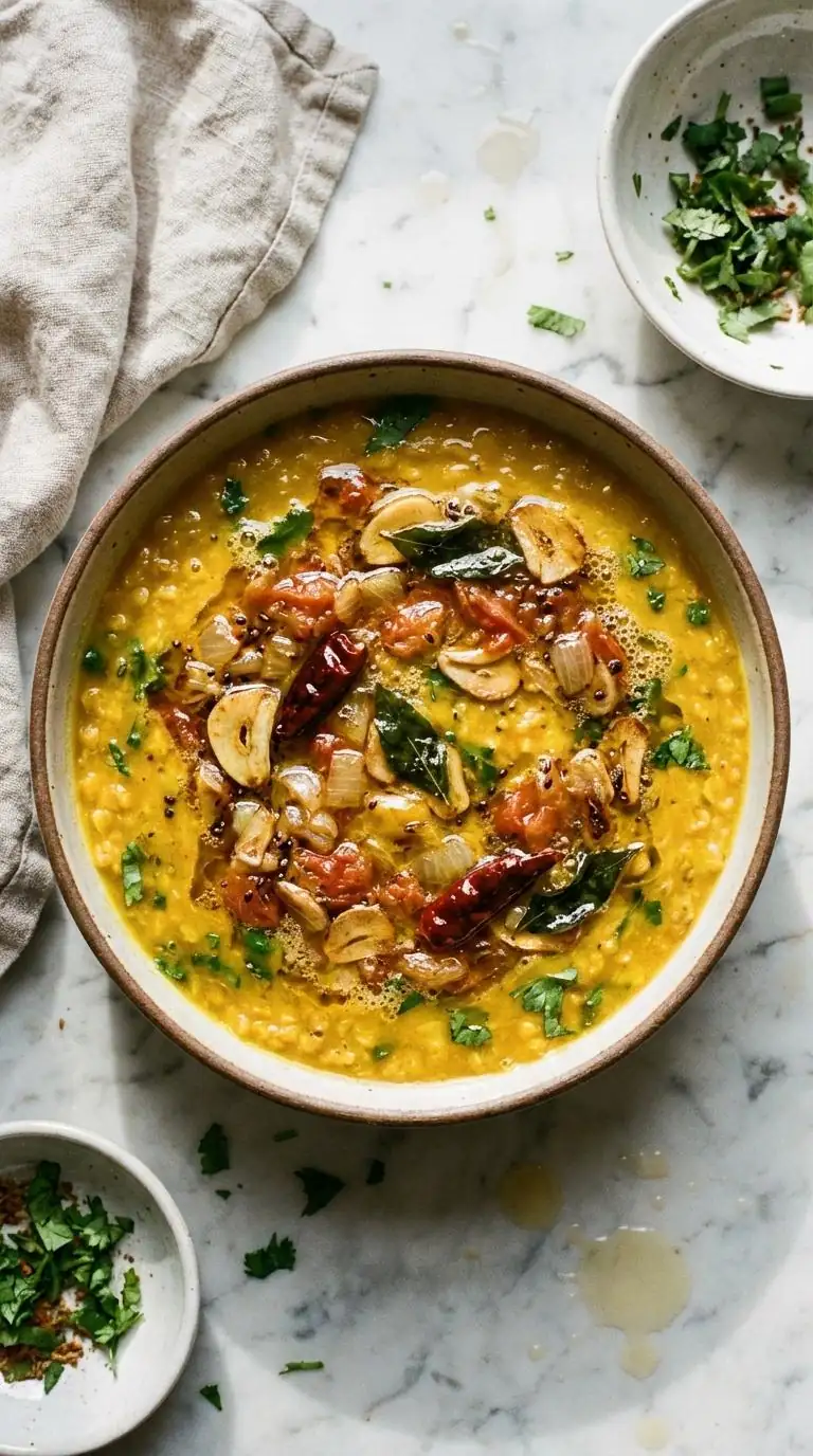 Receta de Dal Tadka: Lentejas rojas con sofrito de ghee chisporroteante