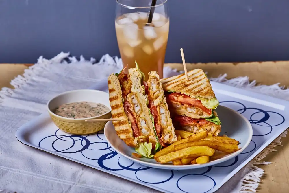 Fish finger sandwich with french fries