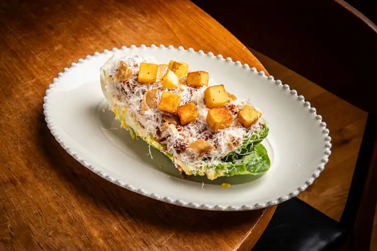 Chicken Caesar Salad With Chip Croutons And Confit Egg Yolk Recipe