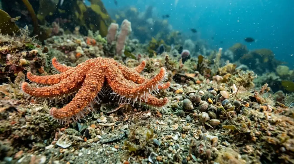 Una estrella de mar de aguas profundas no espera a que caiga la comida y es capaz de perseguir pequeños animales utilizando miles de patas hidráulicas