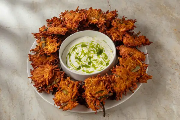 Zucchini Fritters with Potatoes and Pickles