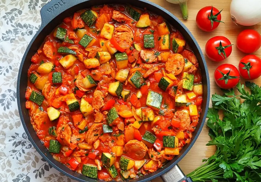 Lecho with zucchini and sausage