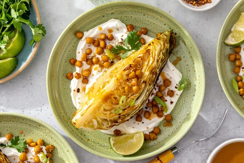 Sheet Pan Miso Roasted Cabbage with Crispy Chickpeas