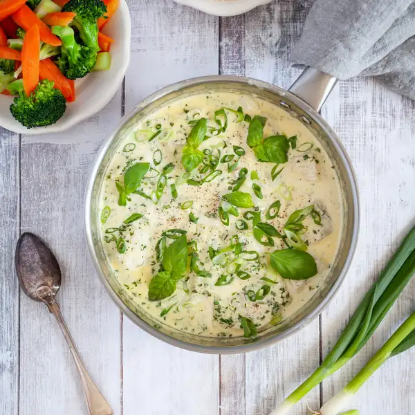 Cod in creamy basil sauce