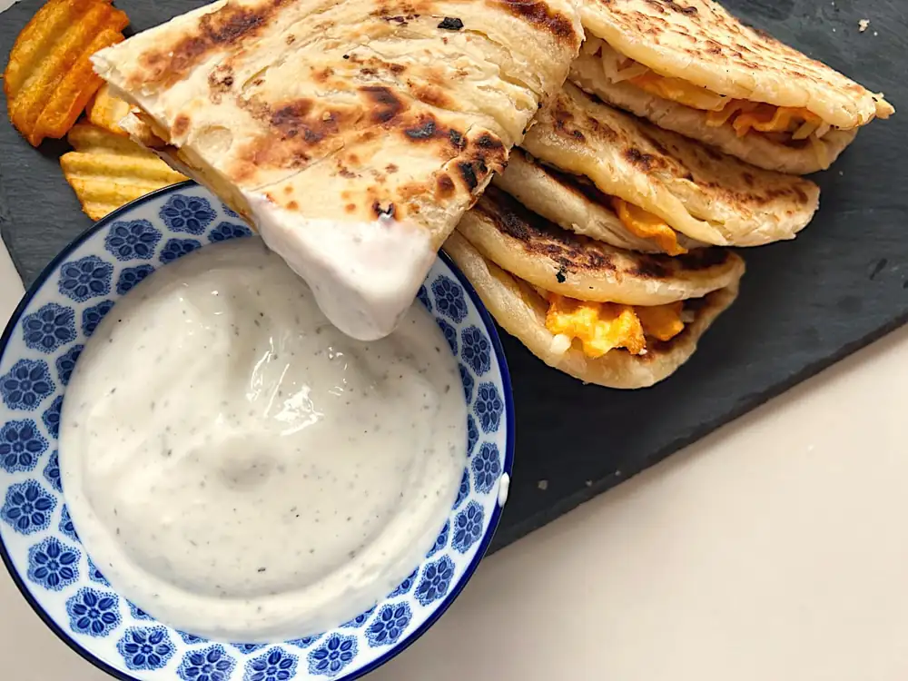 Paratha with Spicy Chips, Cheese, and Chicken